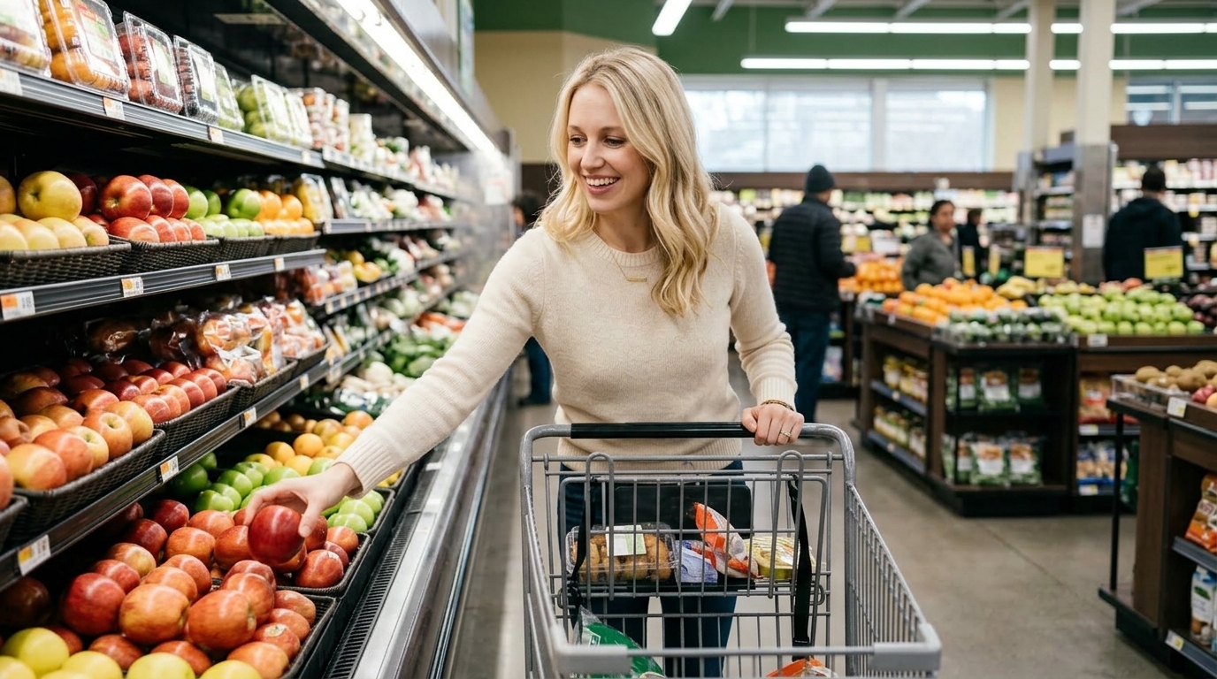 Shopper choosing fresh produce in a supermarket